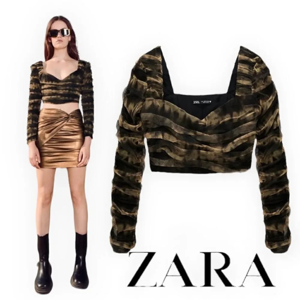 ZARA | Brown | CORSETRY TULLE CROP TOP